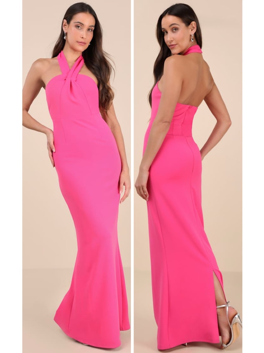 Lulus Mesmerizing Perfection Pink Halter Neck Backless Maxi Dress Size XS Formal
